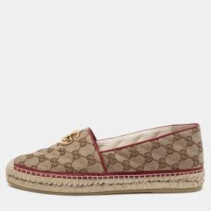 Pre Owned Gucci Beige/Brown GG Matelassé Canvas Flat Espadrilles Size 41