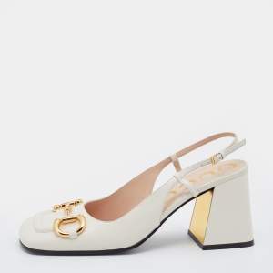 مملوكة مسبقًا Gucci White Leather Horsebit Slingback Sandals Size 38