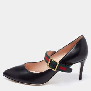 Pre Owned Gucci Black Leather Sylvie Mary Jane Pumps Size 39