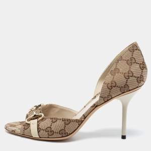 Gucci Beige/Brown GG Canvas Hollywood Horsebit D'orsay Pumps Size 39