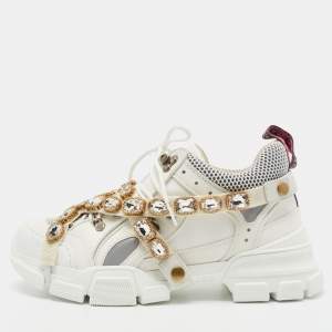 Gucci White Leather And Mesh Flashtrek Chunky Sneakers Size 40