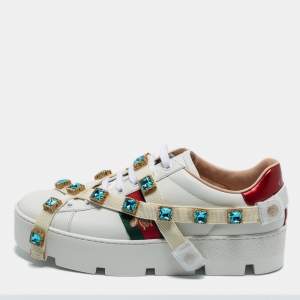 Gucci White Leather Flashtrek Chunky Sneakers Size 40