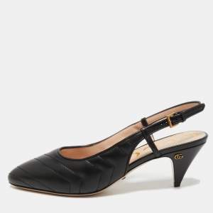 Pre Owned Gucci Black Matelasse Leather Slingback Pumps Size 37.5
