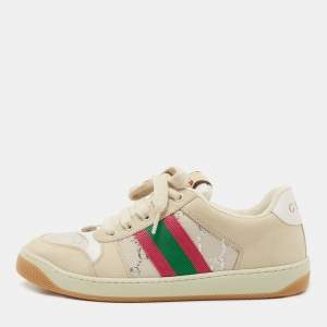 Gucci Multicolor Nubuck Leather Cotton Blend Screener Low Top Sneakers Size 38.5