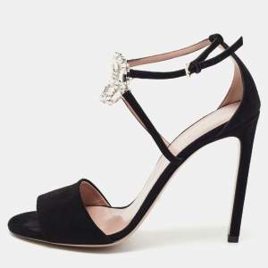 Gucci Black Suede Interlocking G Ankle Strap Sandals Size 40