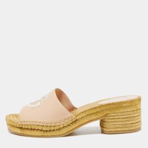 Gucci Beige Leather GG Espadrille Slides Size 36.5