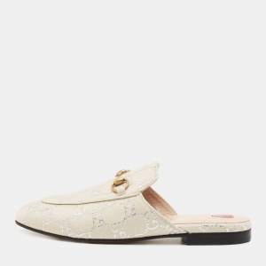 Gucci Grey/Silver Canvas Princetown Mules Size 37 