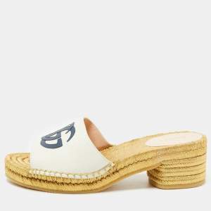 Gucci White Leather GG Espadrille Block Heel Slide Sandals Size 36.5
