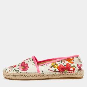 Pre Owned Gucci Multicolor Floral Print Canvas Espadrille Flats Size 41