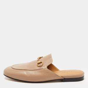 Gucci Brown Leather Princetown  Mules Size 37.5 