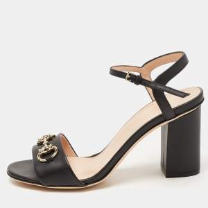 Gucci Black Leather Horsebit Ankle Strap Sandals Size 36.5