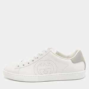Gucci White Perforated Interlocking G Leather Ace Low Top Sneakers Size 37.5