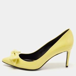 Pre Owned Gucci Lime Patent Leather Bow Pointed Toe Pumps Size 38.5