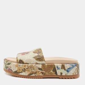 Gucci Multicolor Canvas GG Flora Platform Slides Size 36
