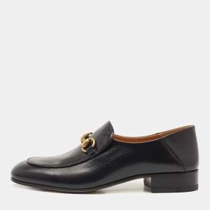 Gucci Black Leather Jordaan Slip On Loafers Size 38.5