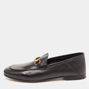 Gucci Black Leather Jordaan Slip On Loafers Size 36