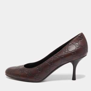 Pre Owned Gucci Brown GG Guccissima Leather Horsebit Pumps Size 37