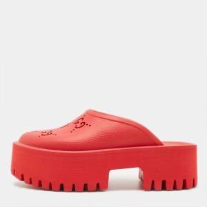 Pre Owned Gucci Red Rubber Platform Mules Sandals Size 35