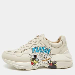Gucci x Disney Donald Duck Cream Leather Rhyton Sneakers Size 38.5