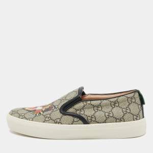 Gucci Black/Grey GG Supreme Canvas And Leather Tiger Slip On Sneakers Size 37.5