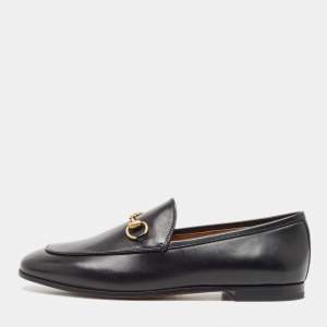 Pre Owned Gucci Black Leather Jordaan Loafers Size 36.5