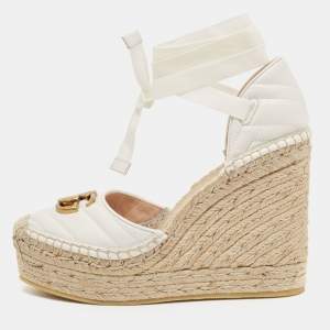 Gucci White Leather GG Marmont Wedge Sandals Size 37