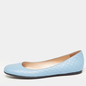 Pre Owned Gucci Blue Leather Microguccissima Ballet Flats Size 39.5