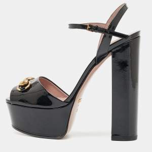 Gucci Black Patent Claudie Ankle Strap Sandals Size 36.5