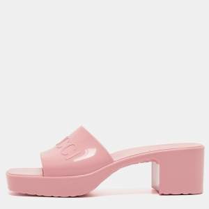 Gucci Pink Rubber Logo Mules Size 36