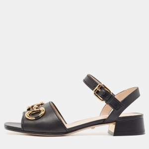 Gucci Black Leather Horsebit Ankle Strap Sandals Size 36.5