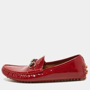 Gucci Red Patent Leather Horsebit Slip On Loafers Size 38 