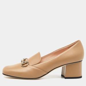 Gucci Brown Leather Horsebit Block Pumps Size 39