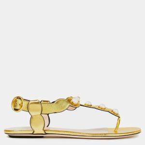 Gucci Gold Leather Flat Sandals 40.5