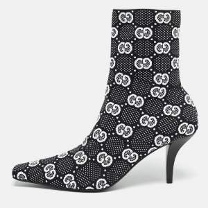 Gucci Black/White GG Knit Fabric Sock Ankle Boots Size 39.5