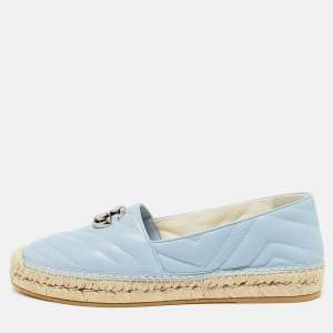 Gucci Blue Matelassé Leather GG Marmont Espadrille Flats Size 40.5