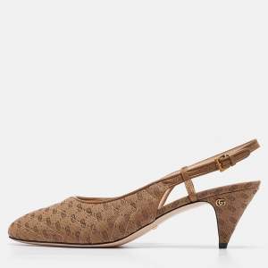 Gucci Brown GG Canvas Double G Slingback Pumps Size 40