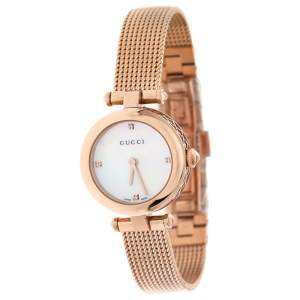 Gucci Mother Of Pearl Rose Gold Tone Stainless Steel Diamantissima YA141562 Women's Wristwatch 27 mm