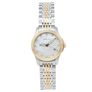 Gucci Mother Of Pearl Two-Tone Stainless Steel Diamond G-Timeless YA126513 Women's Wristwatch 27 mm
