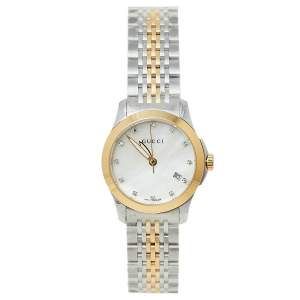 Gucci Mother Of Pearl Two-Tone Stainless Steel Diamond G-Timeless YA126513 Women's Wristwatch 27 mm