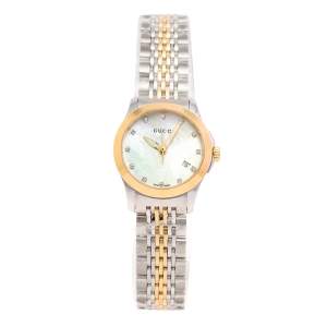 Gucci Mother of Pearl Two-Tone Stainless Steel Diamonds G-Timeless YA126513 Women's Wristwatch 27 mm