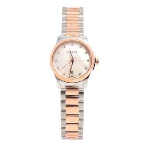 Gucci Mother of Pearl Two-Tone Stainless Steel Diamonds G-Timeless YA126544 Women's Wristwatch 27 mm