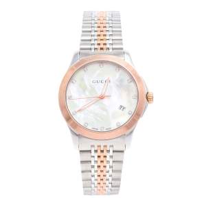 Gucci Mother of Pearl Two Tone Stainless Steel YA126514 Women's Wristwatch 38 mm