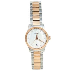 Gucci Mother of Pearl Two Tone Stainless Steel G-Timeless YA126544 Women's Wristwatch 27 mm