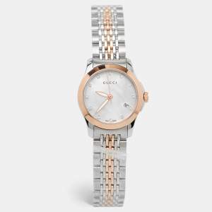 Gucci Mother Of Pearl Two-Tone Stainless Steel Diamonds G-Timeless YA126514 Women's Wristwatch 27 mm