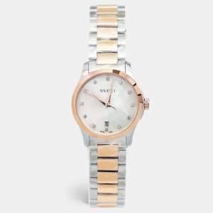 Gucci Mother of Pearl Two-Tone Stainless Steel Diamonds G-Timeless YA126544 Women's Wristwatch 27 mm