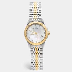 Gucci Mother Of Pearl Two-Tone Stainless Steel Diamond G-Timeless YA126513 Women's Wristwatch 27 mm
