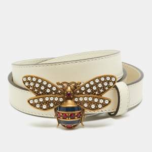 Gucci White Leather Queen Margaret Slim Belt 75CM