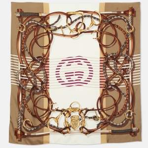 Gucci Brown GG Stirrup Print Silk Scarf