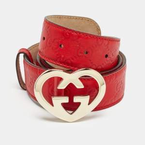 Gucci Red Guccissima Leather Lovely Heart Buckle Belt 90 CM
