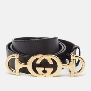 Gucci Black Leather Zumi Buckle Belt 85 CM